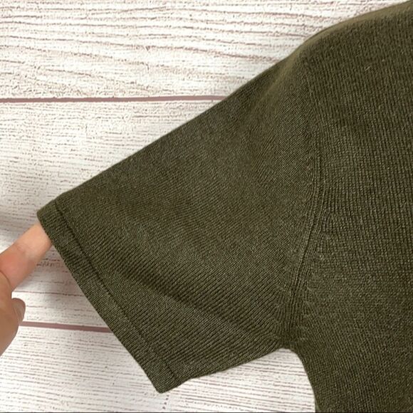 Silk Club Silk Cashmere Blend Floral Embroidered Olive Green Short Sleeve Top - Picture 5 of 7